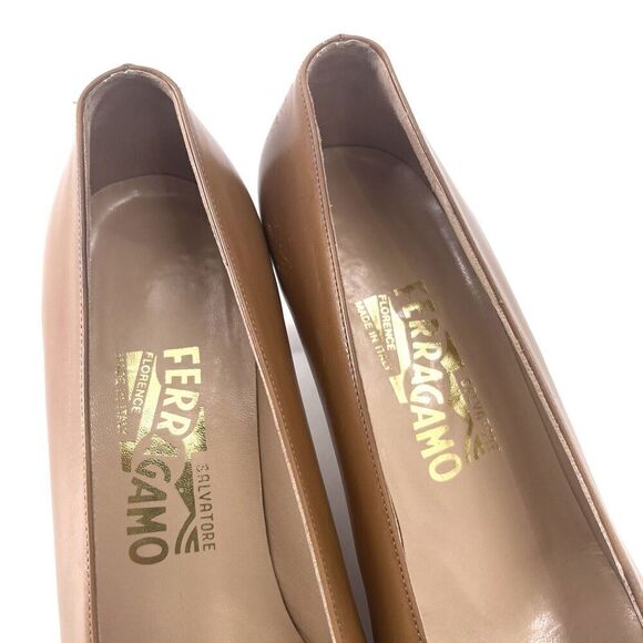 Salvatore Ferragamo Raffaella Brown Kitten Heel Square Toe Pumps Heels - Picture 10 of 13